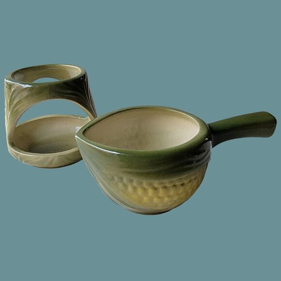 Vintage 1950s Shawnee Pottery "Corn King" Butter Warmer Set - Picture 4 of 6